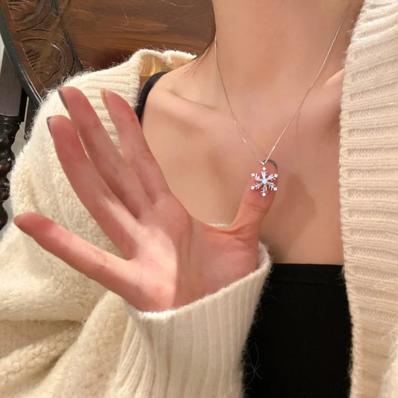 Silver rotatable snowflake necklace for women copper electroplated casual style