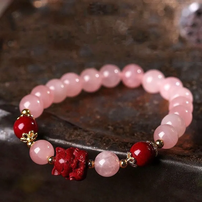 Women's light luxury handmade mixed material crystal bracelet with round beads in pink blue colour