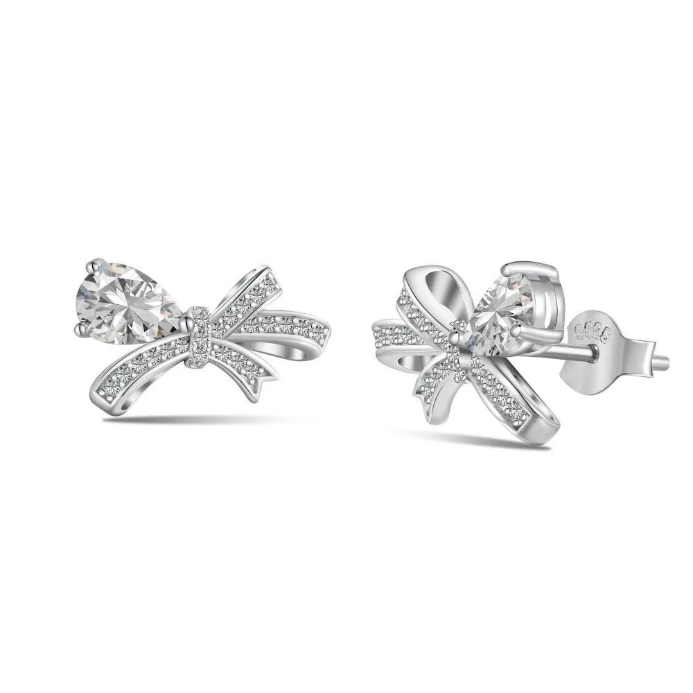 S925 sterling silver butterfly earrings with pear-shaped zircon in blue, pink, and platinum colours
