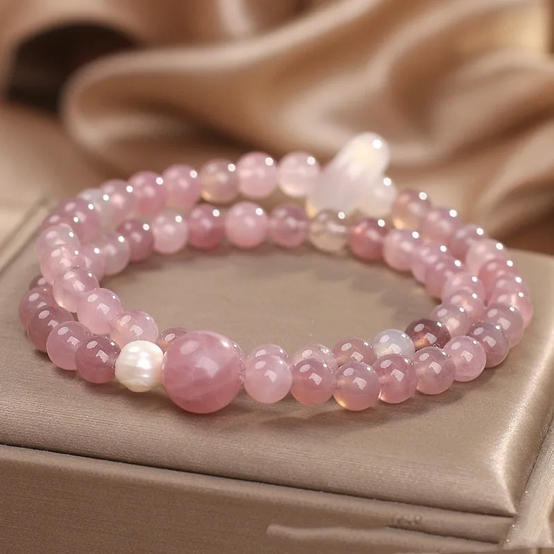 Natural pink crystal flexible ring bracelet for women, light luxury travel commemoration gift, Korea style, pink colour