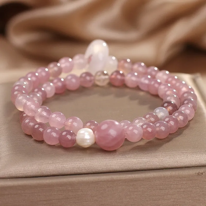 Natural pink crystal flexible ring bracelet for women, light luxury travel commemoration gift, Korea style, pink colour