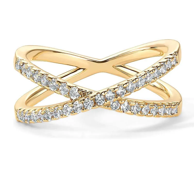 Silver cross ring with diamond-embedded half circle wide band in rose colour finish on white background