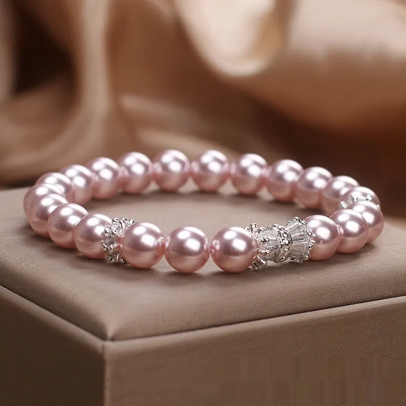 Light purple aurora imitation pearl bracelet for women in dream purple with electroplated finish