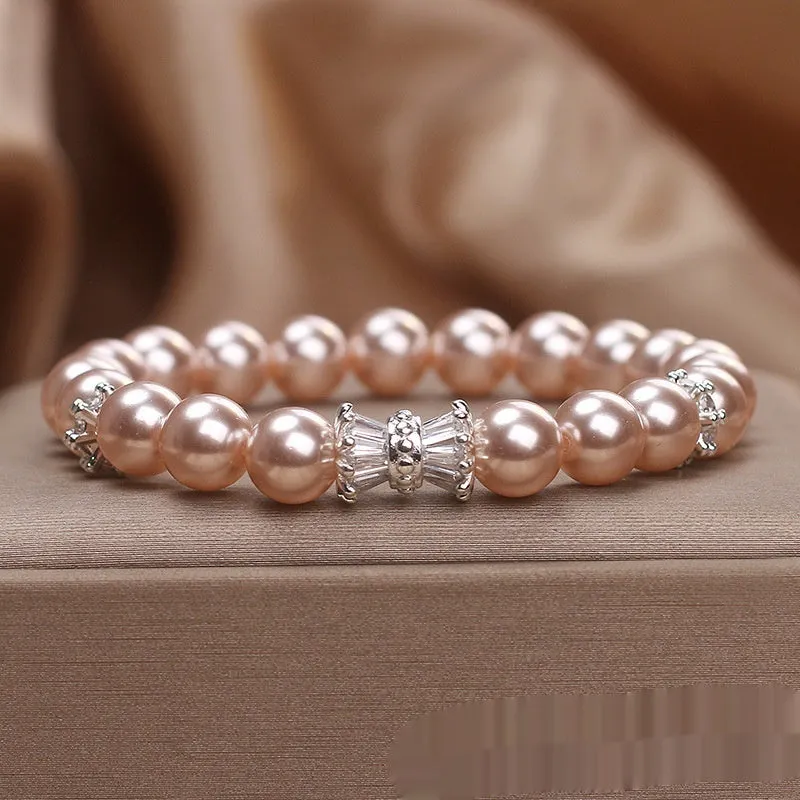 Light purple aurora imitation pearl bracelet for women in dream purple with electroplated finish