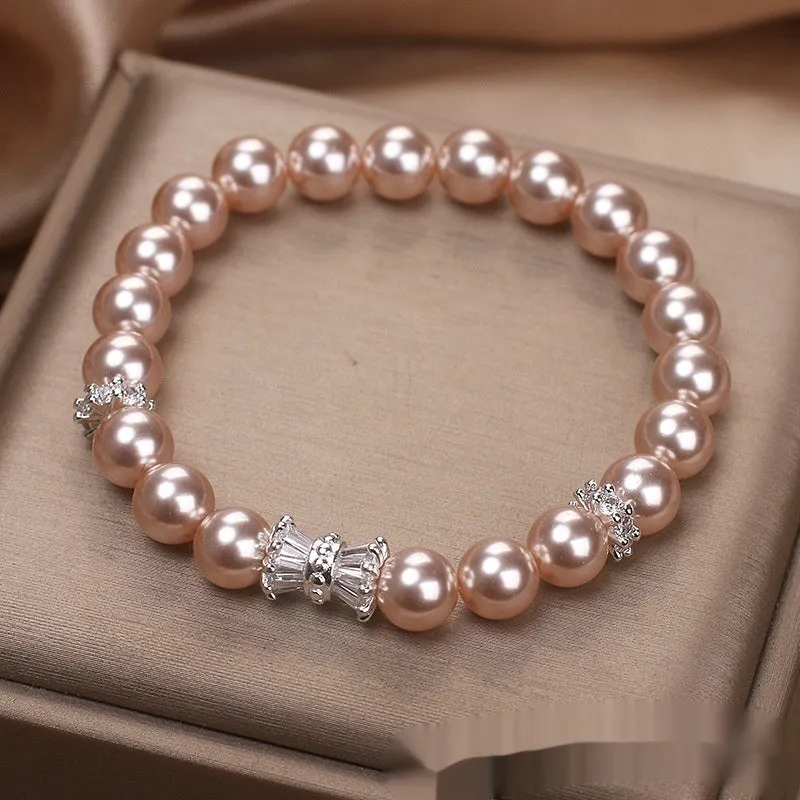 Light purple aurora imitation pearl bracelet for women in dream purple with electroplated finish