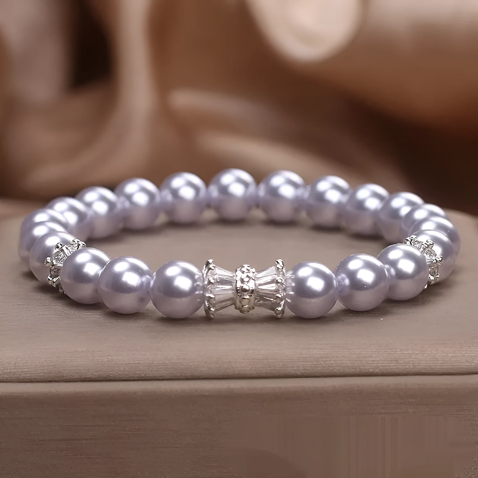 Light purple aurora imitation pearl bracelet for women in dream purple with electroplated finish