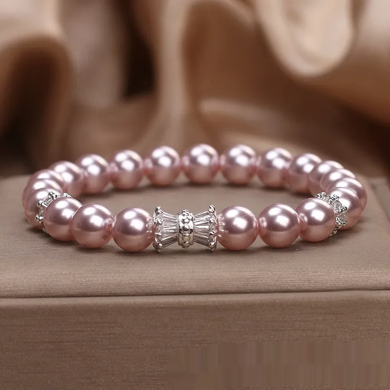 Light purple aurora imitation pearl bracelet for women in dream purple with electroplated finish
