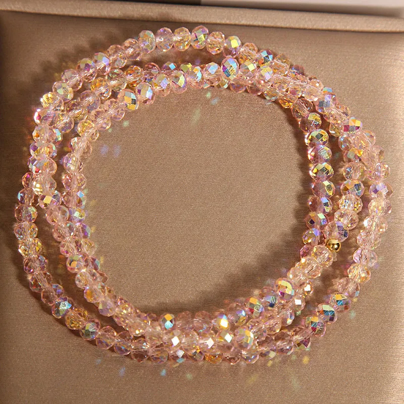 Multi-layer champagne crystal bracelet for women with faceted beads and adjustable chain