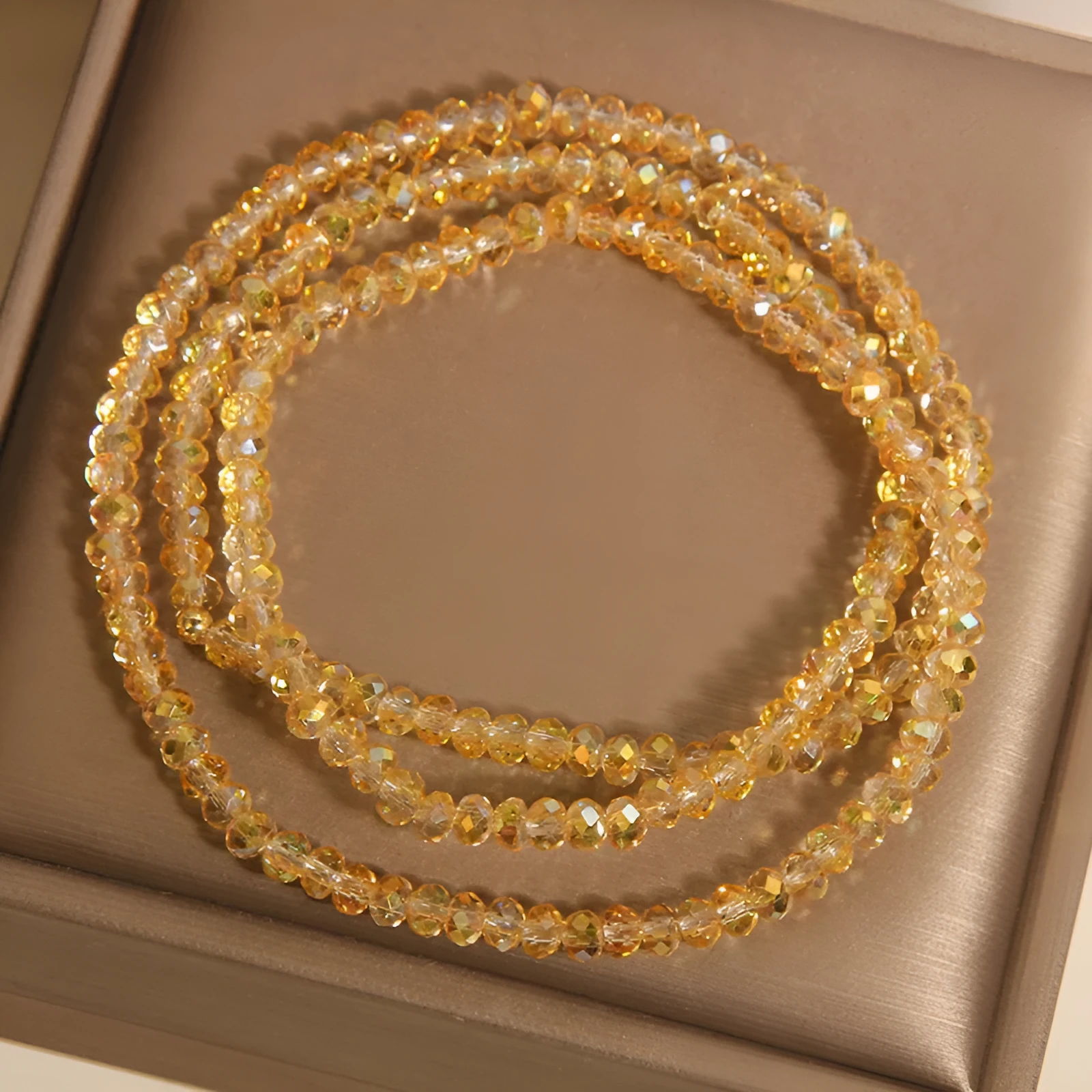 Multi-layer champagne crystal bracelet for women with faceted beads and adjustable chain