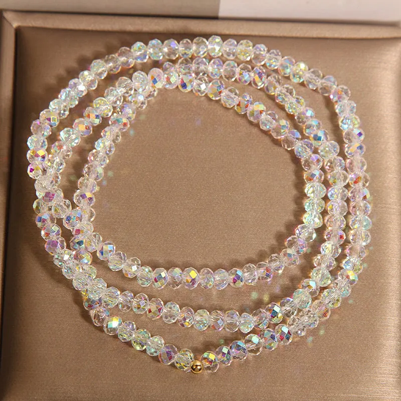 Multi-layer champagne crystal bracelet for women with faceted beads and adjustable chain