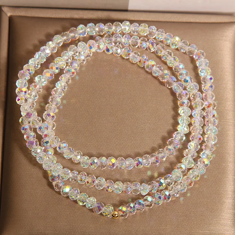 Multi-layer champagne crystal bracelet for women with faceted beads and adjustable chain