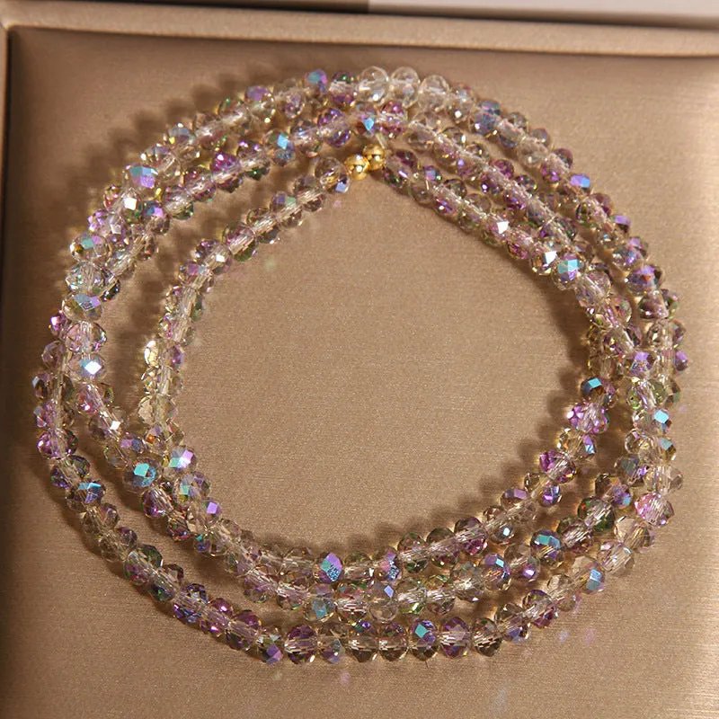 Multi-layer champagne crystal bracelet for women with faceted beads and adjustable chain