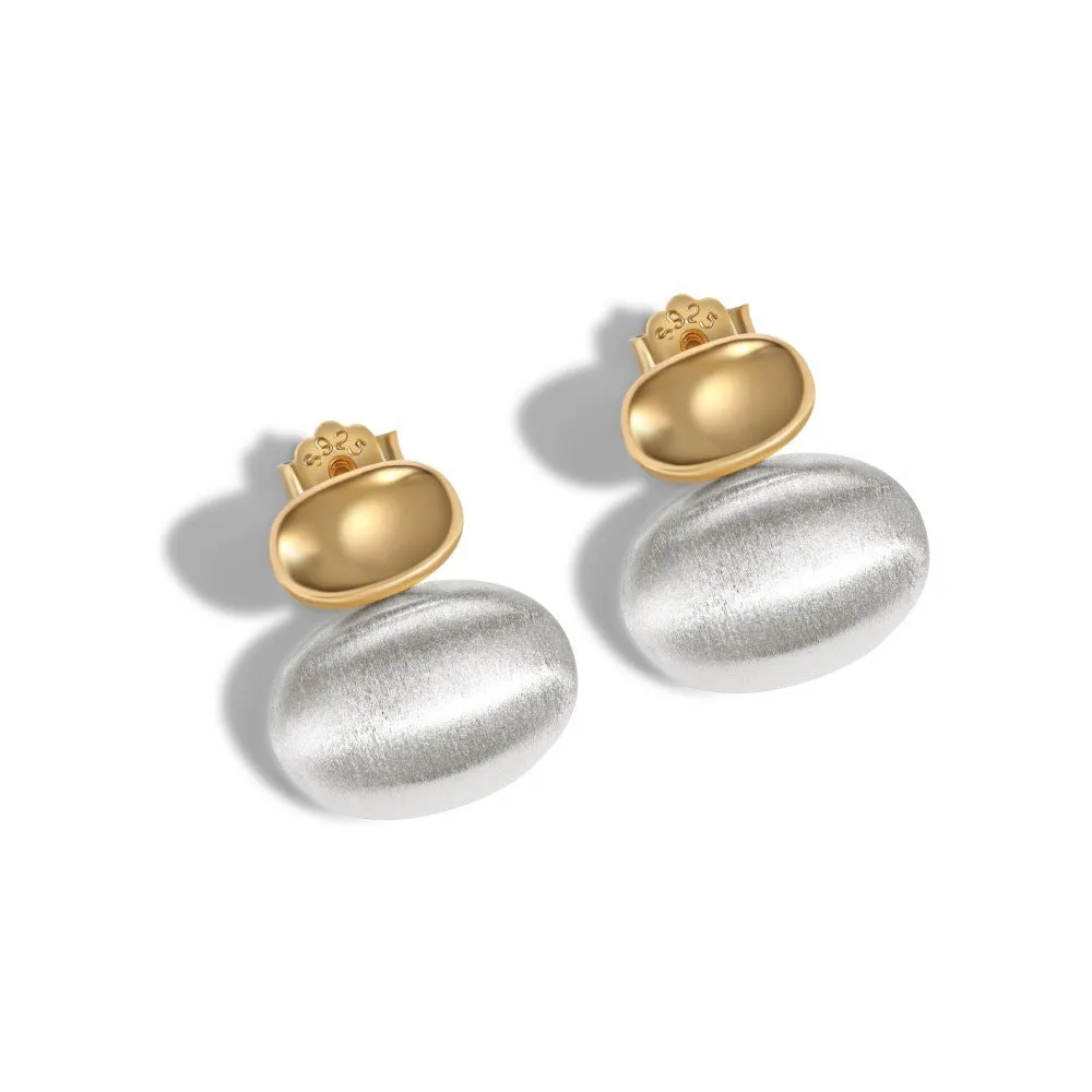 Doudou women's 925 silver stud earrings, 17mm length, electroplated finish, silver colour.