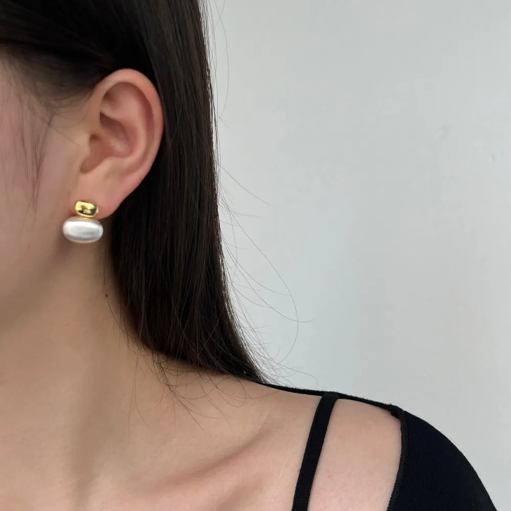 Doudou women's 925 silver stud earrings, 17mm length, electroplated finish, silver colour.