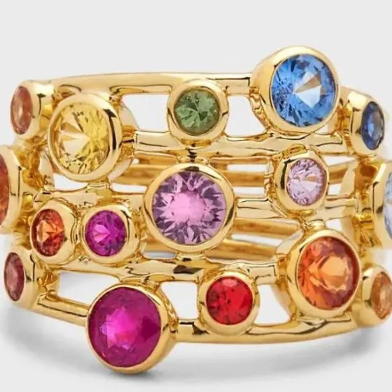 Gold geometric alloy ring for women, size No 8, electroplated finish, fashion OL style