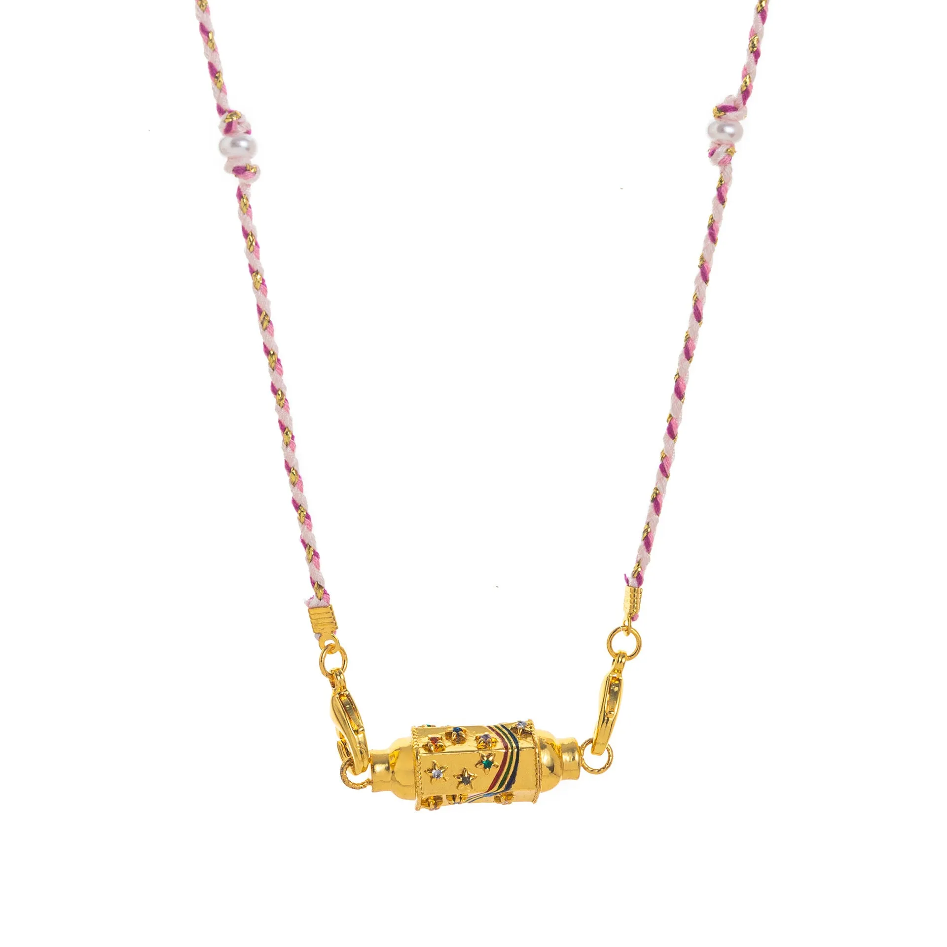 Copper geometry pendant necklace for men with star and eye motifs in blue colour on regular chain