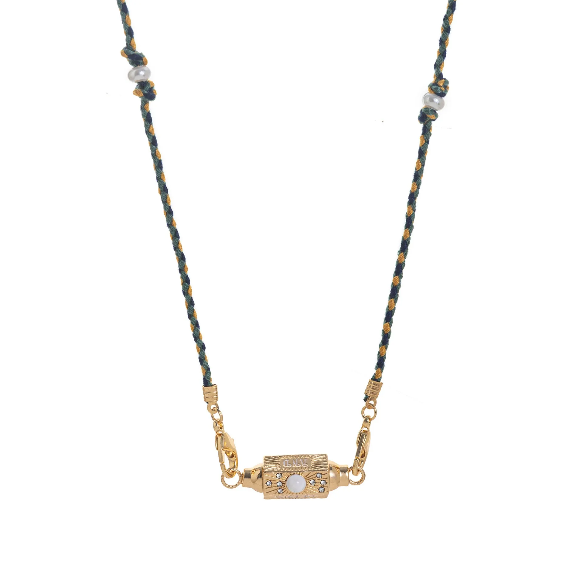 Copper geometry pendant necklace for men with star and eye motifs in blue colour on regular chain