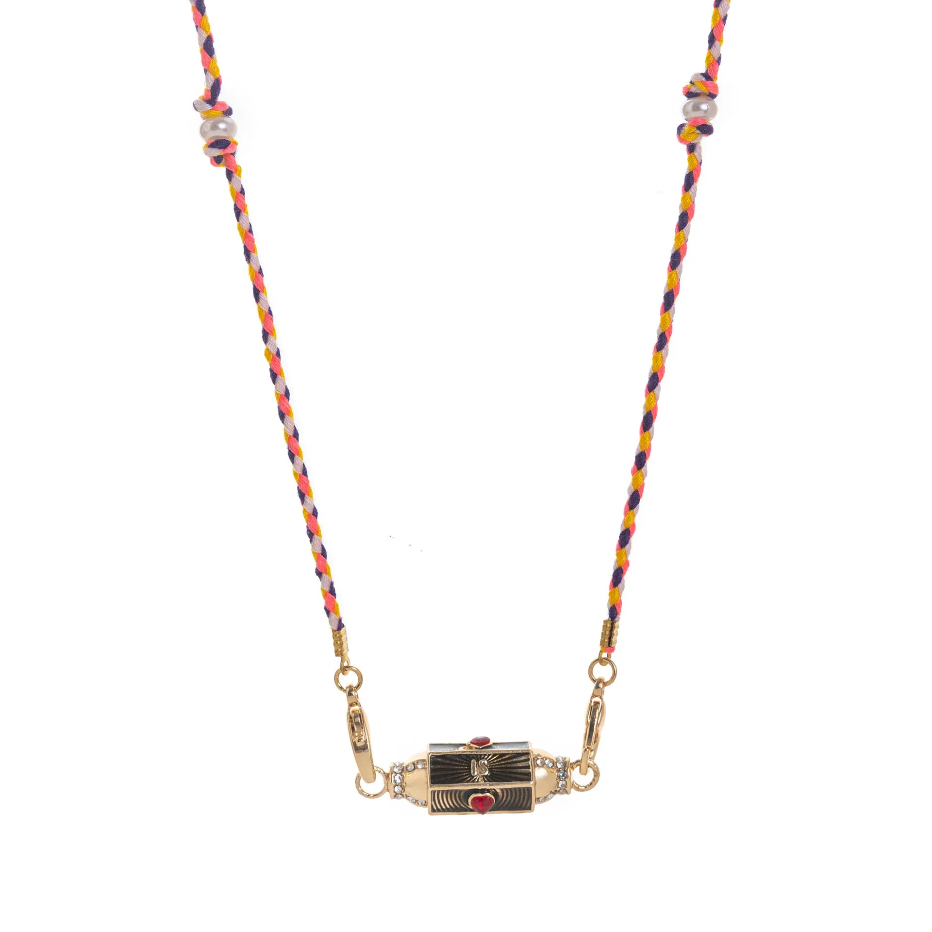 Copper geometry pendant necklace for men with star and eye motifs in blue colour on regular chain