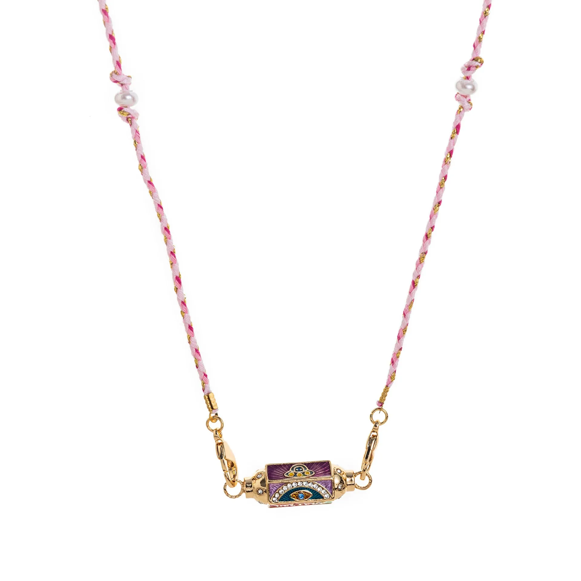 Copper geometry pendant necklace for men with star and eye motifs in blue colour on regular chain