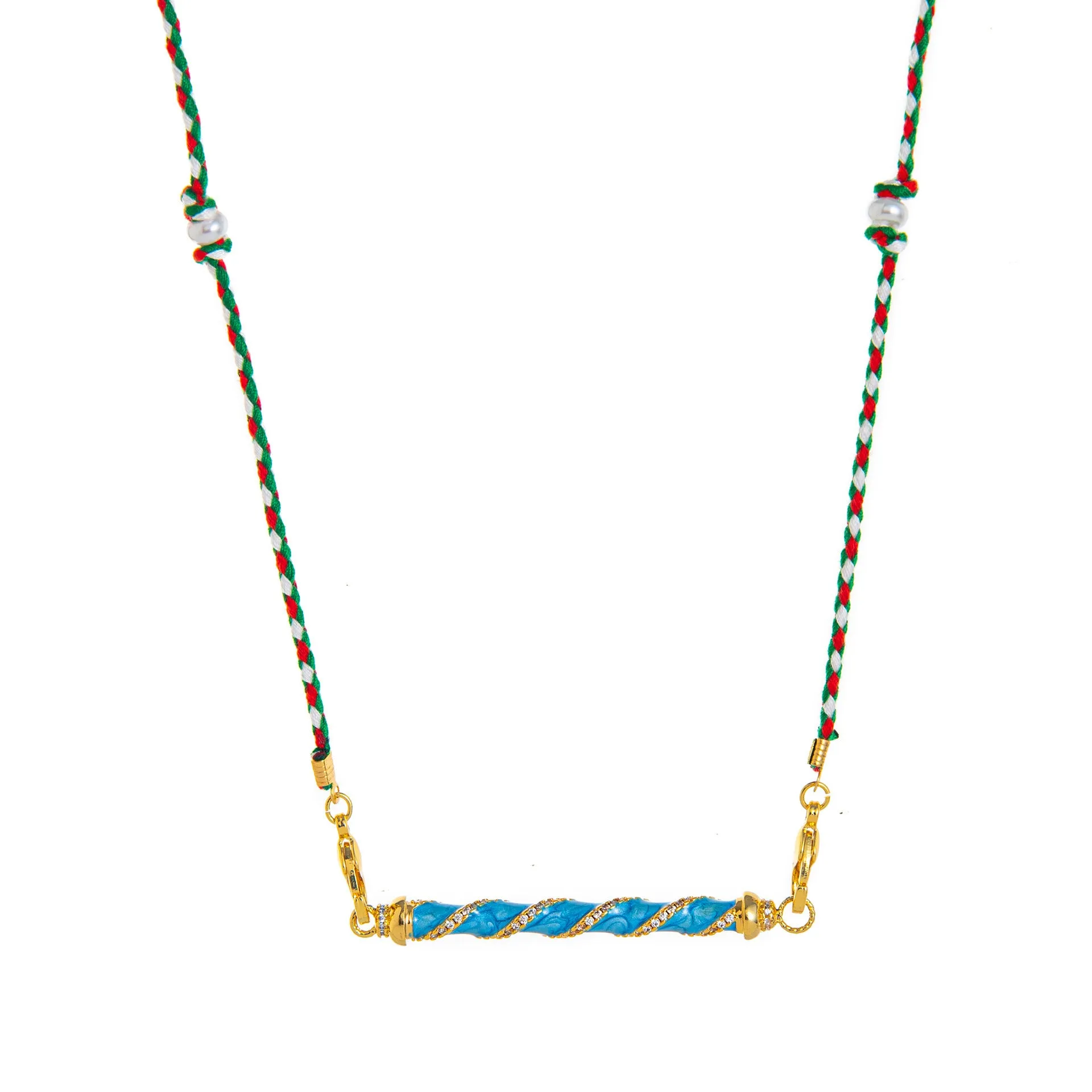 Copper geometry pendant necklace for men with star and eye motifs in blue colour on regular chain