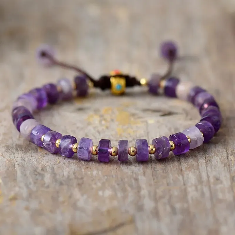 Handmade natural stone beaded bracelet with round lapis amethyst agate beads