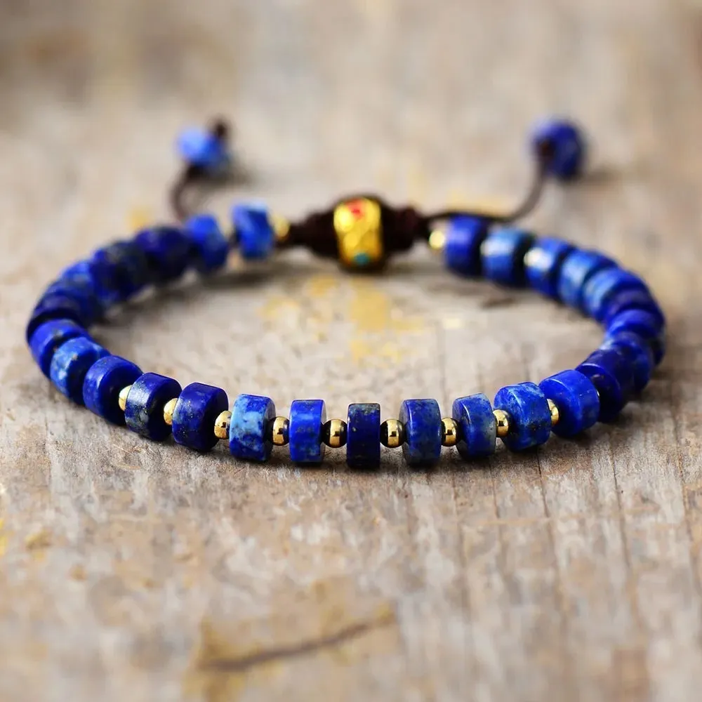 Handmade natural stone beaded bracelet with round lapis amethyst agate beads