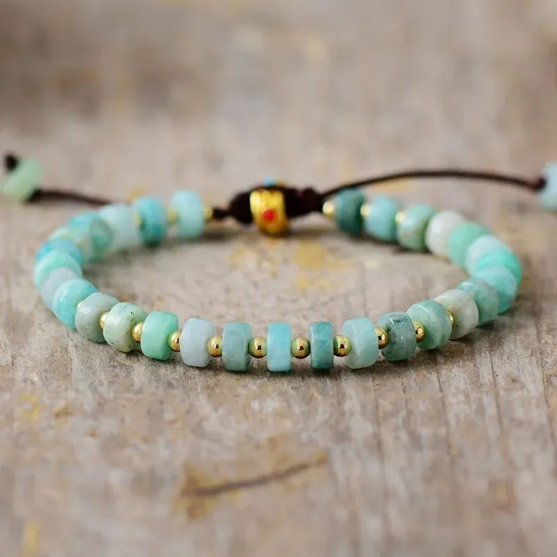 Handmade natural stone beaded bracelet with round lapis amethyst agate beads