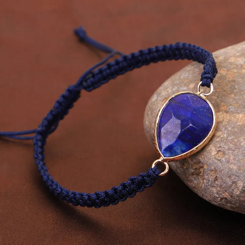 Woven drop shape agate bracelet in green gold with classic geometry style for women