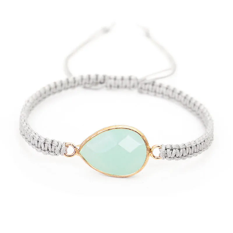 Woven drop shape agate bracelet in green gold with classic geometry style for women