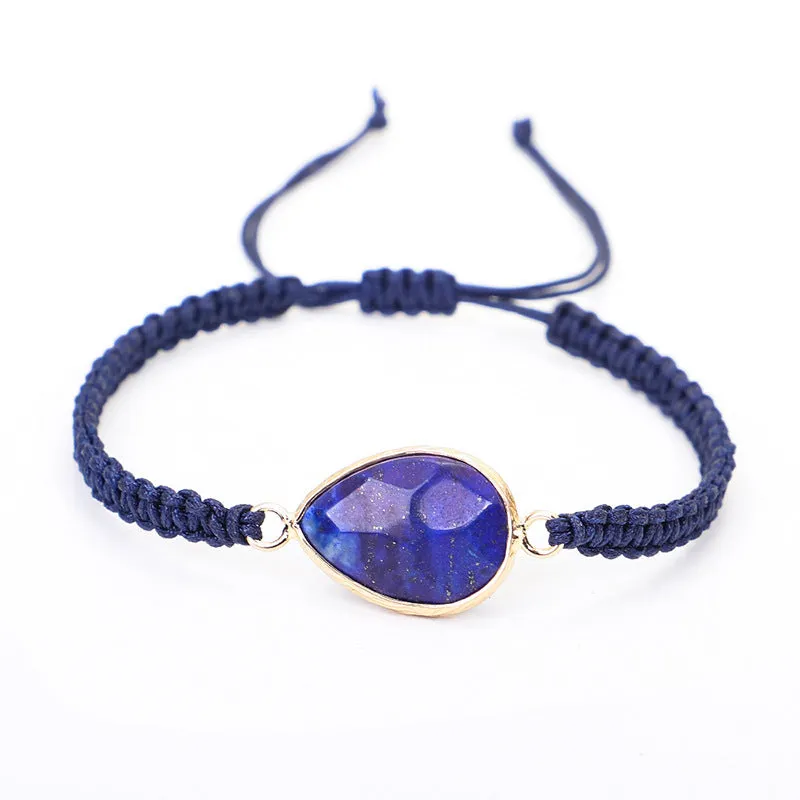 Woven drop shape agate bracelet in green gold with classic geometry style for women