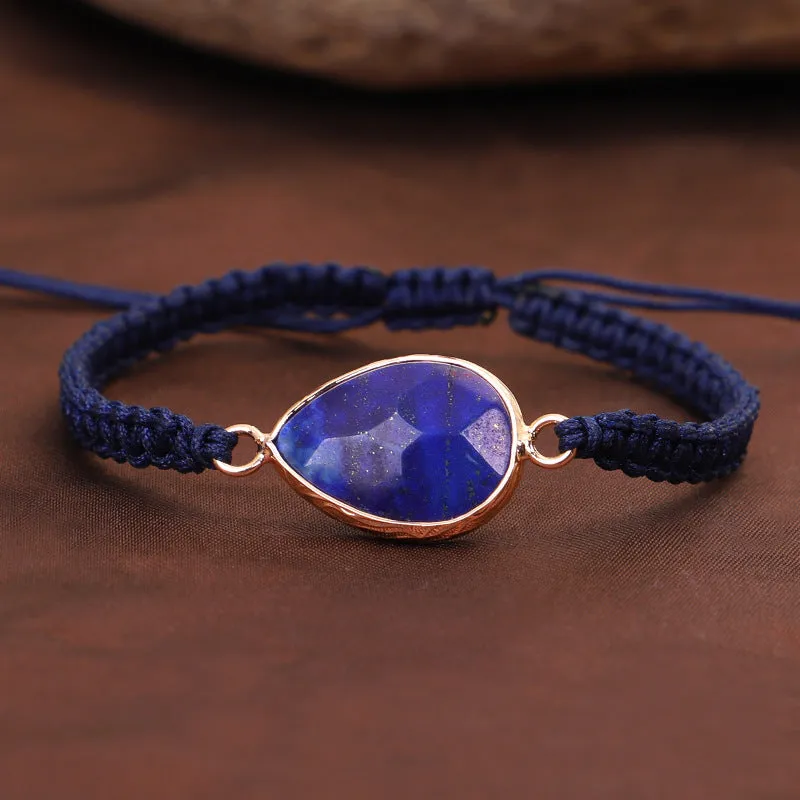Woven drop shape agate bracelet in green gold with classic geometry style for women