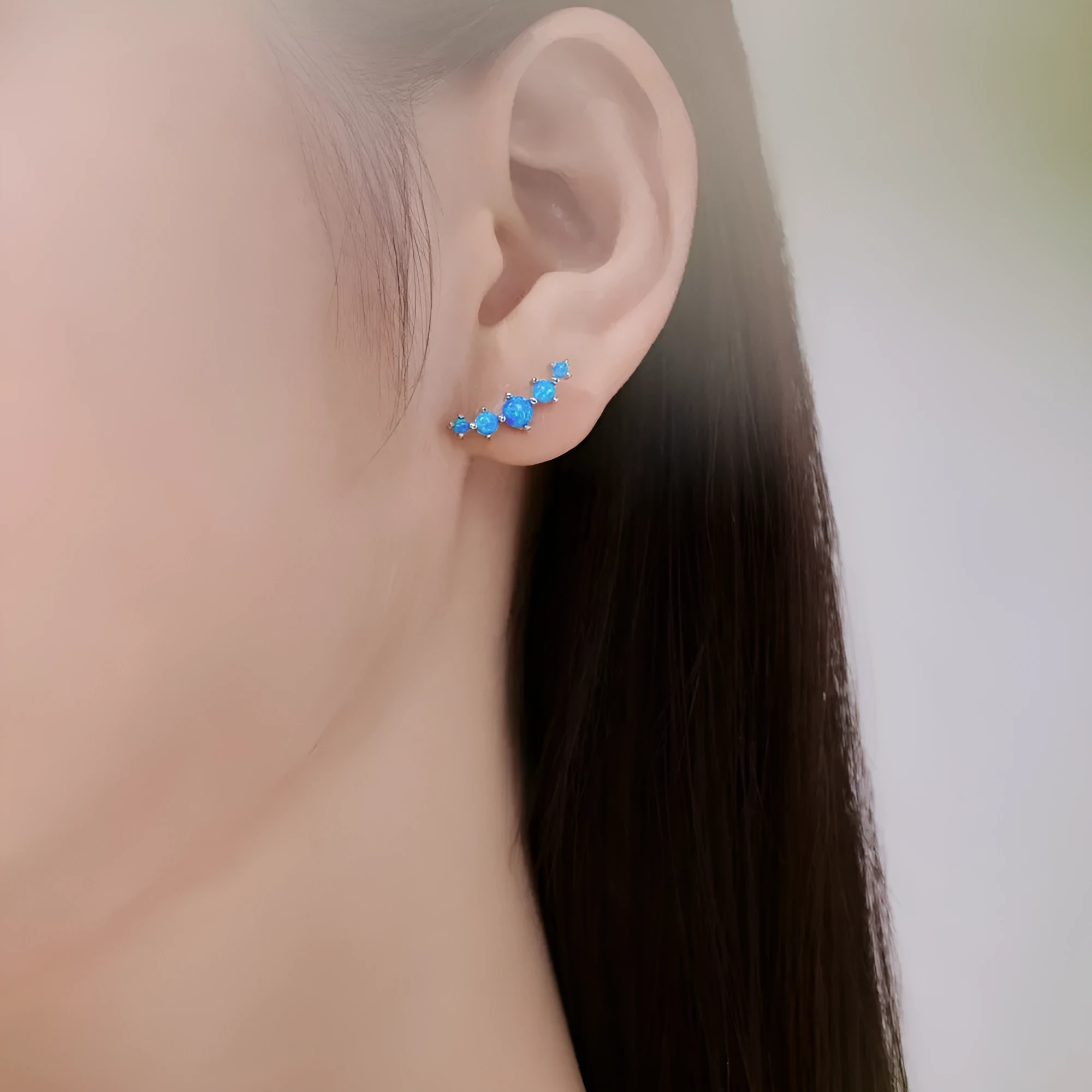925 sterling silver stud earrings with arc opal geometric design in Platinum Blue for women