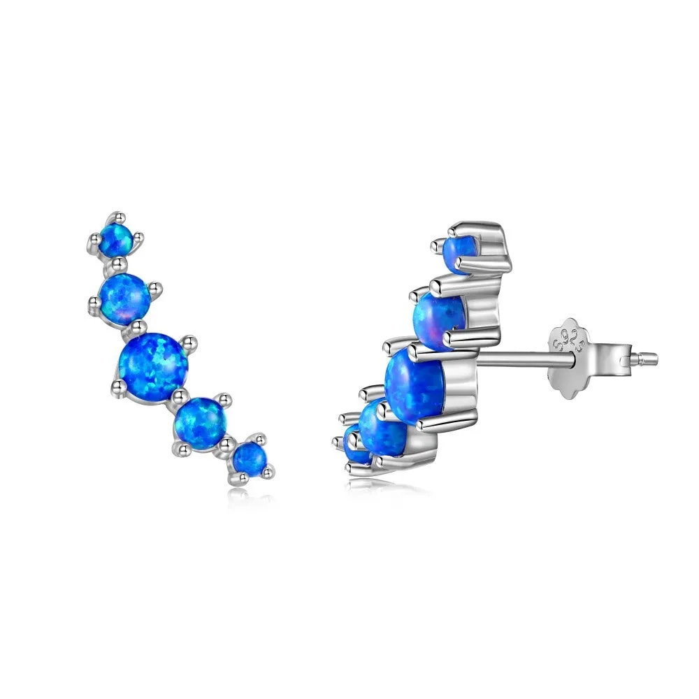 925 sterling silver stud earrings with arc opal geometric design in Platinum Blue for women