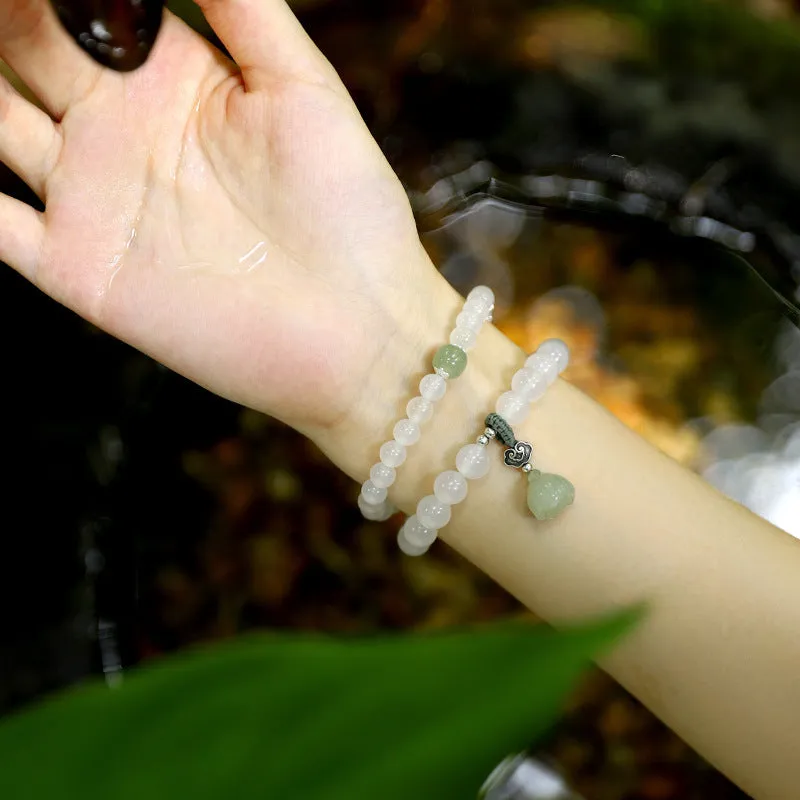 S925 sterling silver bracelet with white agate and green Hetian jade beads in geometric lotus pattern