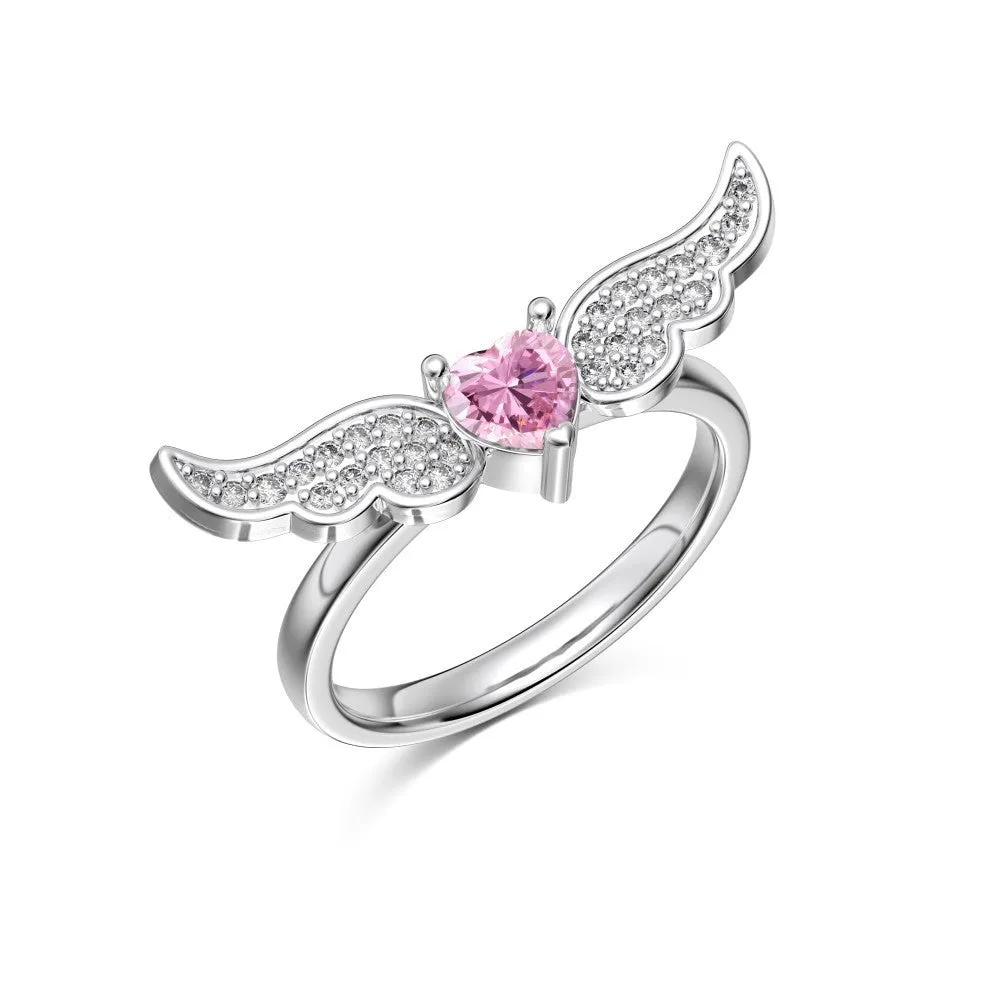925 silver heart-shaped zircon earrings with wings motif, Japanese Korean light luxury style, O-chain stud design for women