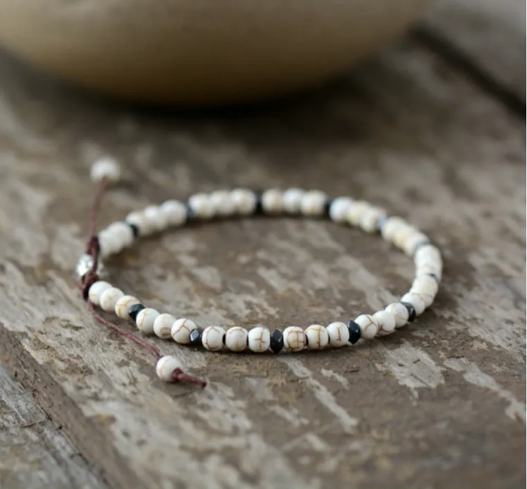 Men's natural gray agate drawing stone turquoise punk bracelet with abacus element on neutral background