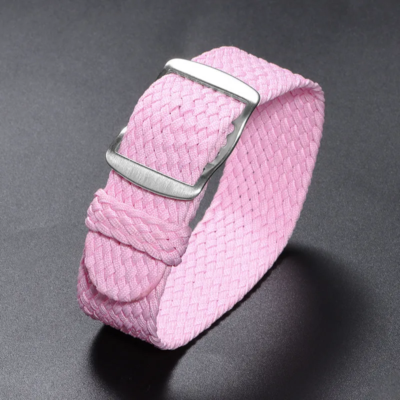 Woven nylon watchband in multiple colour options, 14-22mm width, with spring bar attachment