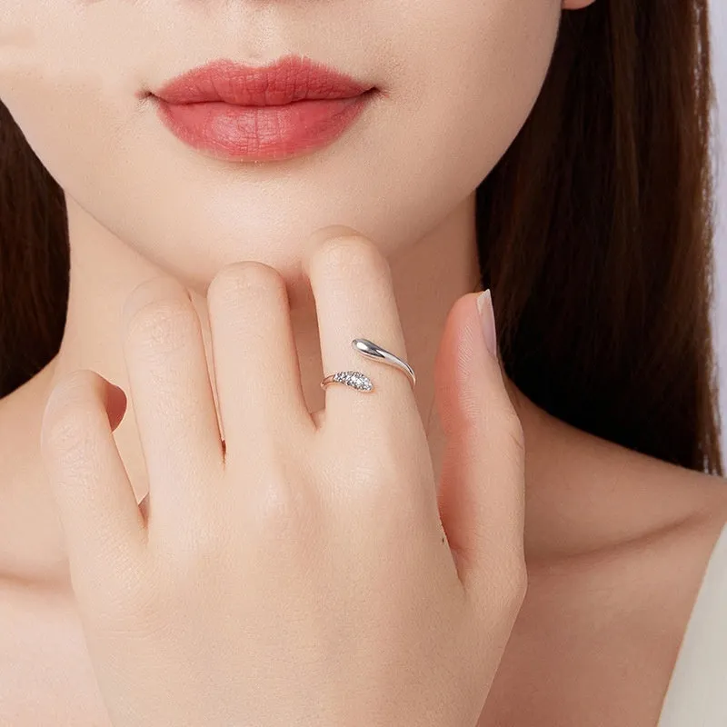 S925 sterling silver water drop adjustable opening ring with inlaid zircon in BSR680-E colour for women