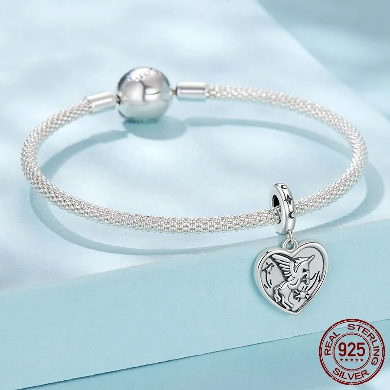 S925 sterling silver love heart bead with pearlescent finish, 2.3cm high, 1.3cm wide, 0.45cm aperture