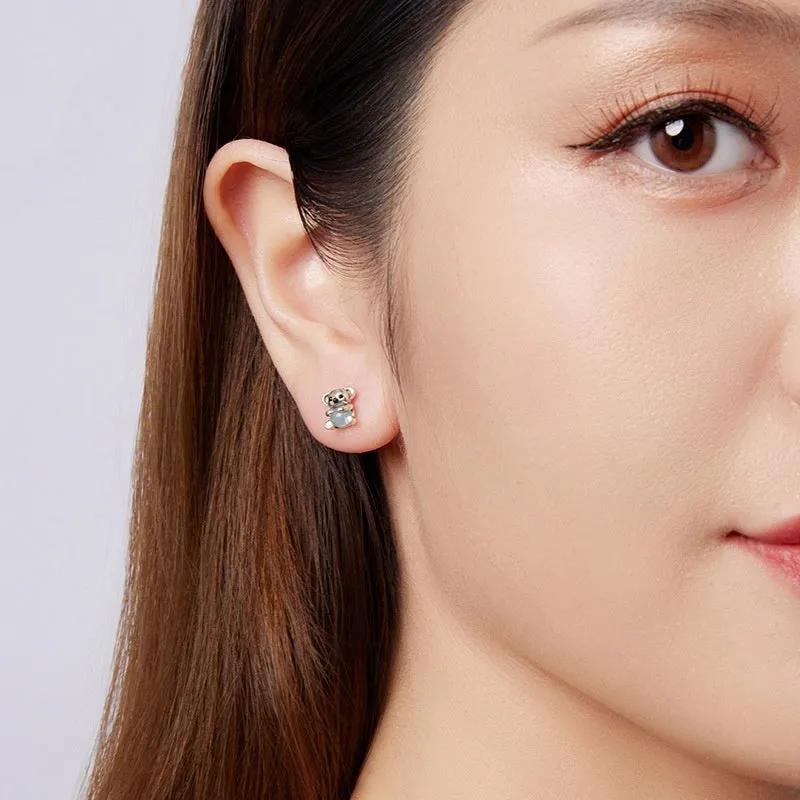 Pair of S925 sterling silver koala earrings with dripping oil polished finish, colour SCE1902