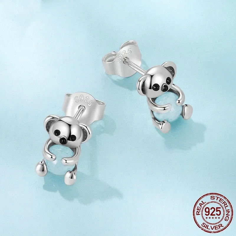 Pair of S925 sterling silver koala earrings with dripping oil polished finish, colour SCE1902