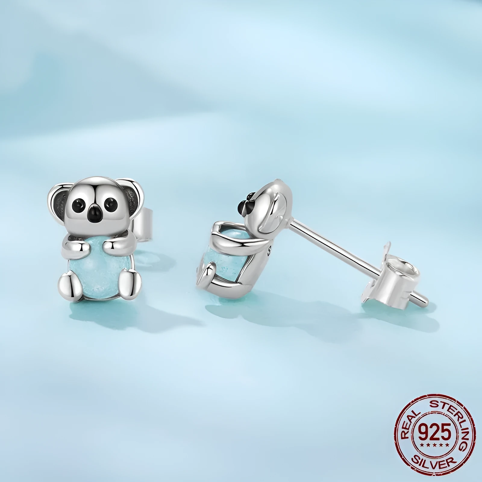 Pair of S925 sterling silver koala earrings with dripping oil polished finish, colour SCE1902