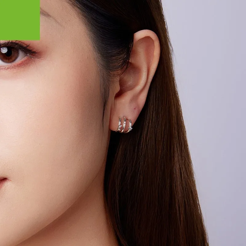 Multi-ring S925 sterling silver stud earrings with inlaid zircon, SCE1898 colour, on a clean background