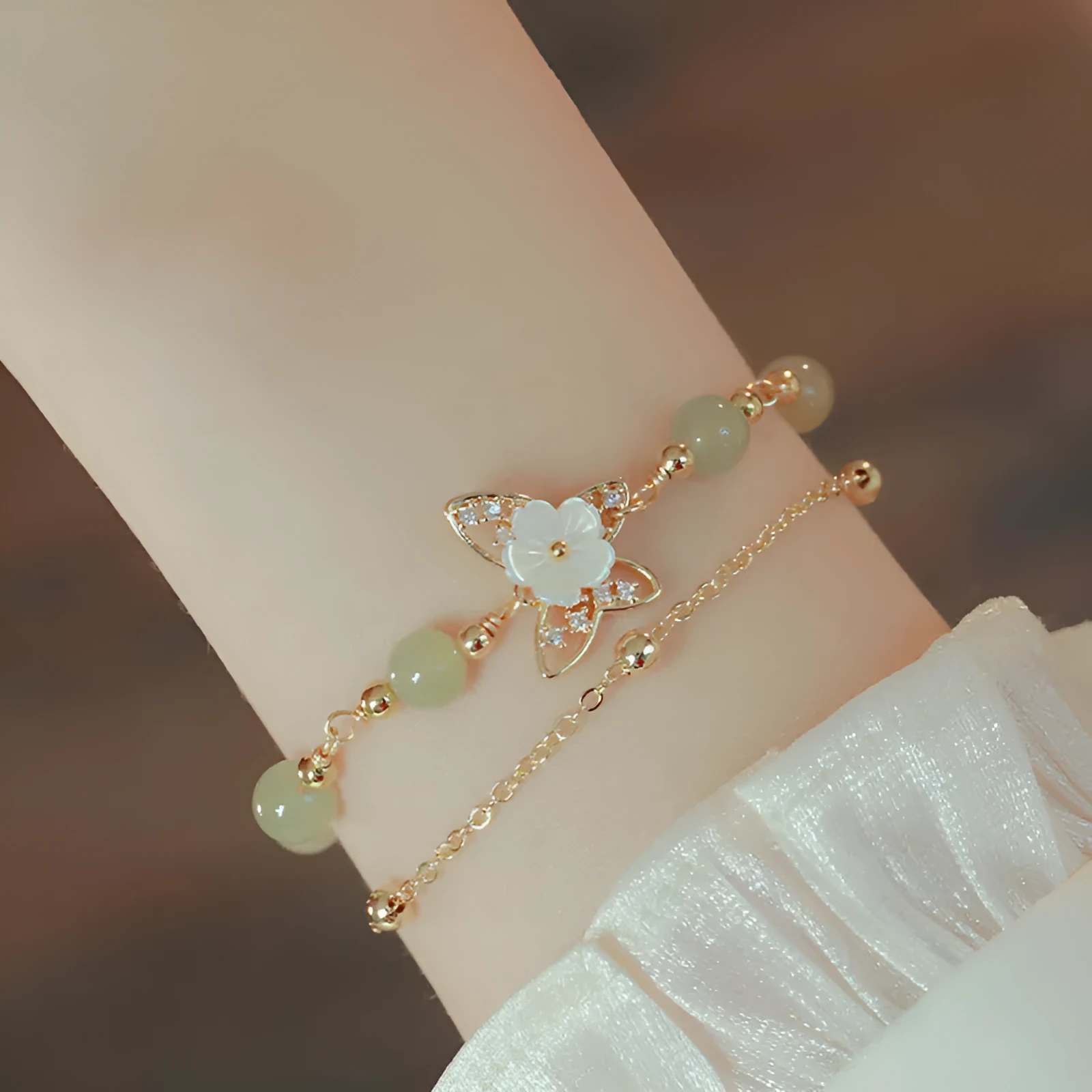 Yellow gold electroplated copper butterfly bracelet for women with geometry shape