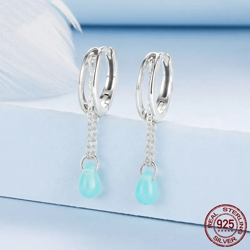 S925 sterling silver double-layer water drop glaze ear clip earrings for women polished drop shape BSE1199