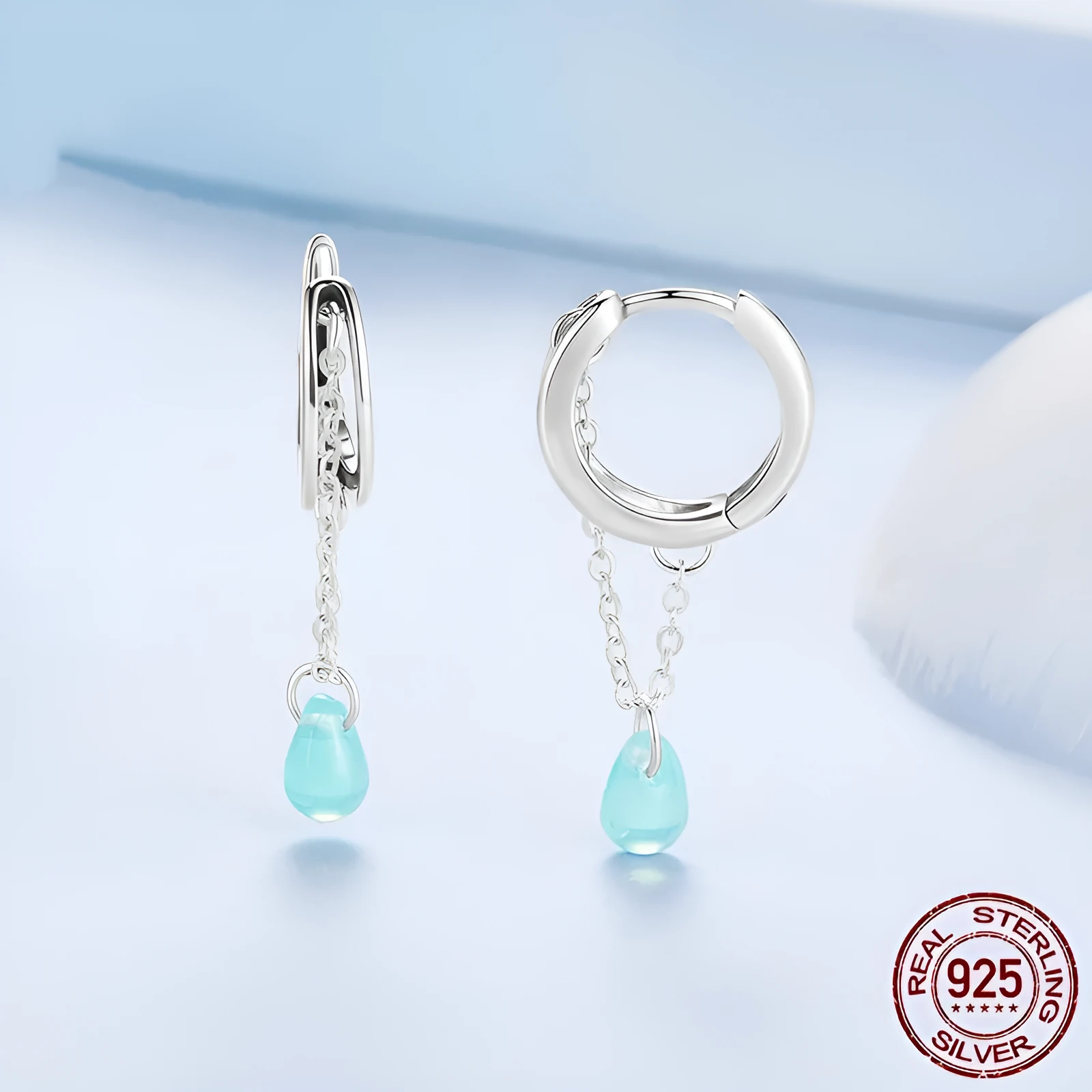 S925 sterling silver double-layer water drop glaze ear clip earrings for women polished drop shape BSE1199