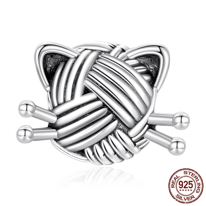 S925 sterling silver oxidised cat charm bead for DIY jewellery making, size 1.0 x 1.4 cm