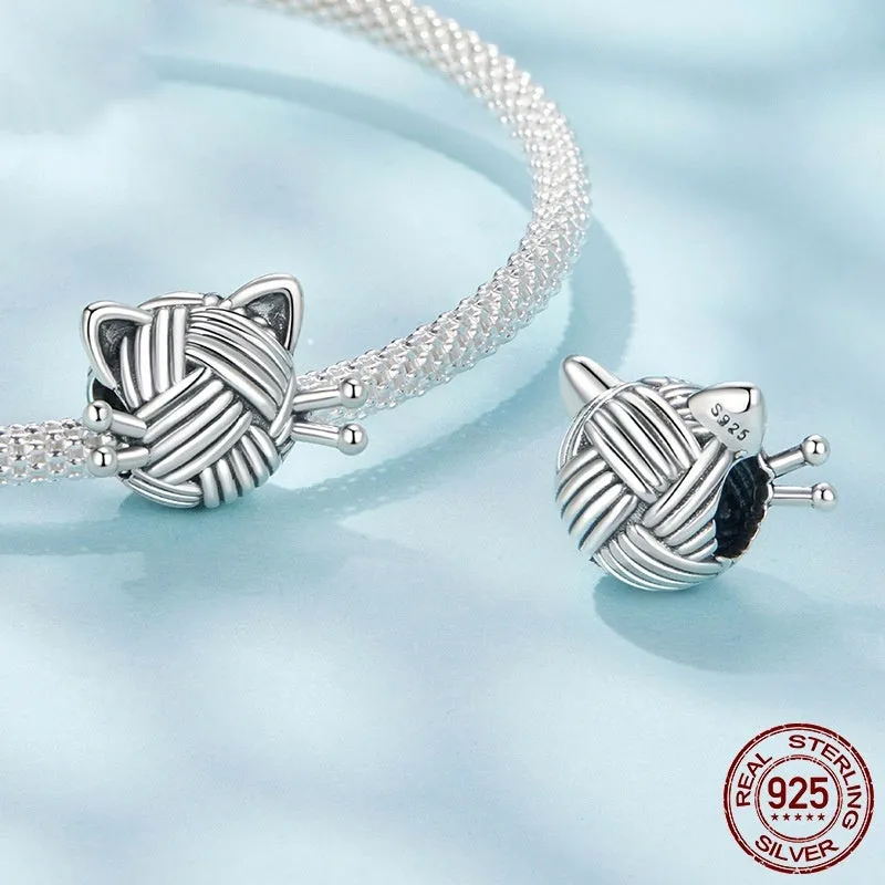 S925 sterling silver oxidised cat charm bead for DIY jewellery making, size 1.0 x 1.4 cm
