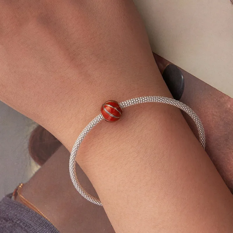 S925 sterling silver basketball bead with drip oil finish, 1.0x0.9 cm size, aperture 0.45 cm