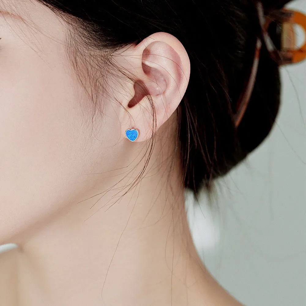 925 silver blue opal heart earrings for women lightweight fairy style